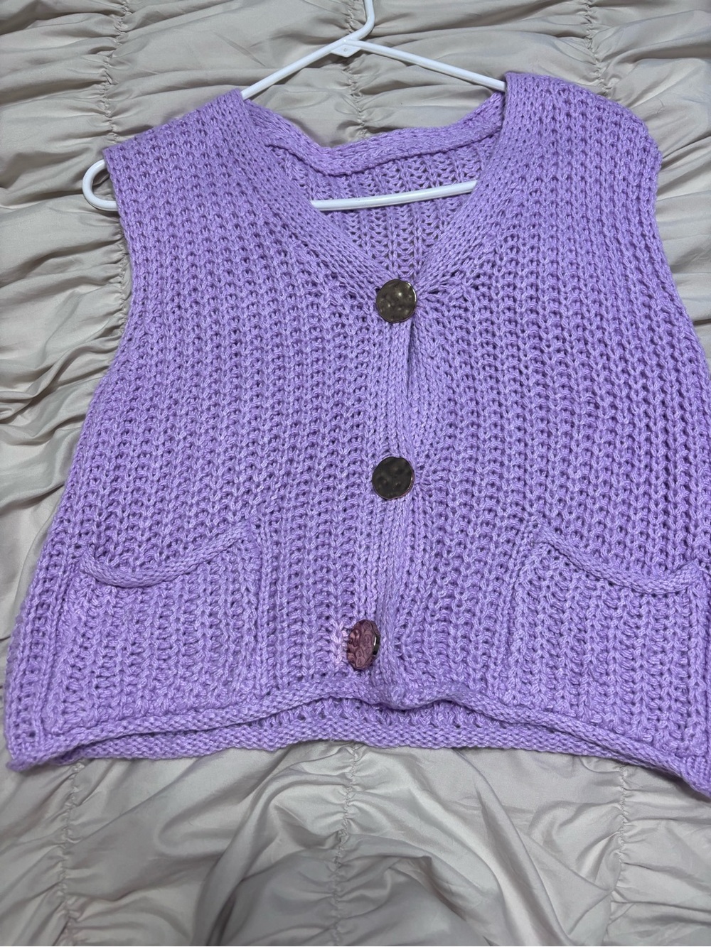 Lavender Knit Button-Front Sweater Vest